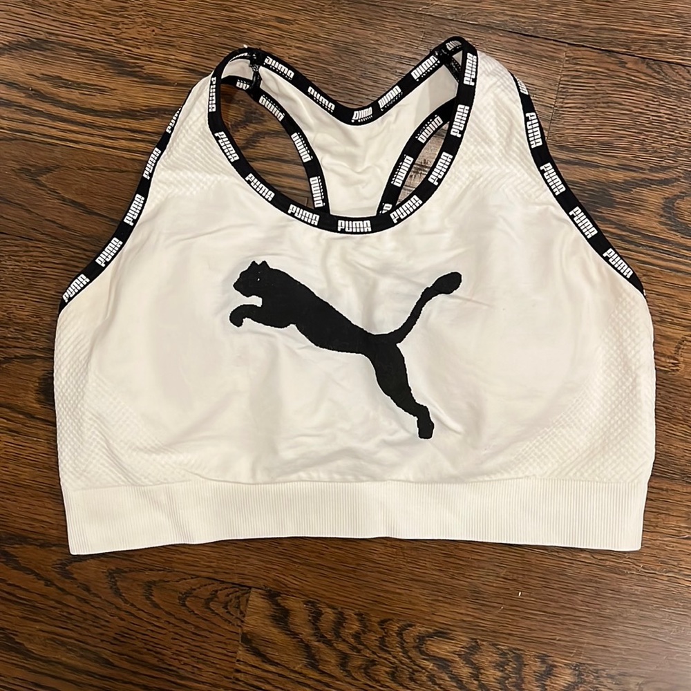 PUMA Racer Back Cropped Top White With Black Trim Size Medium